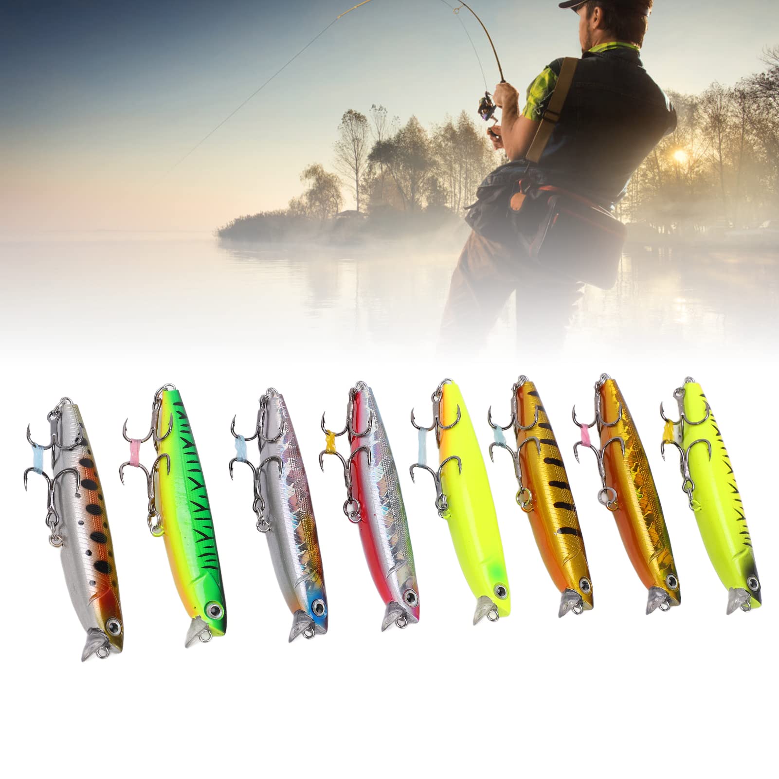 Lot de 8 leurres de pêche Minnow, appâts durs coulants VIB avec billes d'acier, hameçons pointus et yeux 3D, pour la pêche au bar, à la truite et à la perche. Longueur : 8 cm,