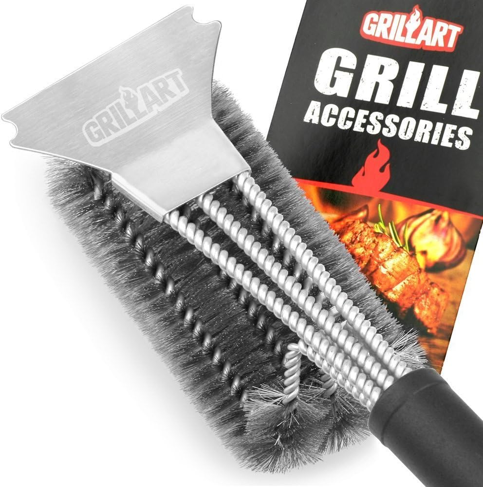 GRILLART Grill Brush and Scraper 360° Clean Grill Brush, Safe 18" Stainless Steel BBQ Brush Cleaner w/Triple Scrubber, BBQ Accessories for Grill Cooking Grates Burners