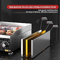 Vista 7 de Plancha eléctrica comercial de 14 pulgadas, plancha eléctrica de encimera plana, parrilla eléctrica superior plana de 110 V 1800 W, parrilla