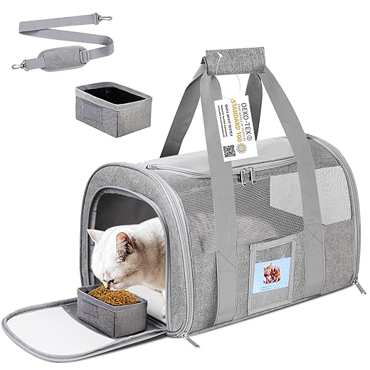 Cat Carrier Pet Dog Carrier Airline Approved for Puppy Kitten Carriers Under 15lb, Collapsible Soft Sided TSA Approved Travel Carrier-Grey