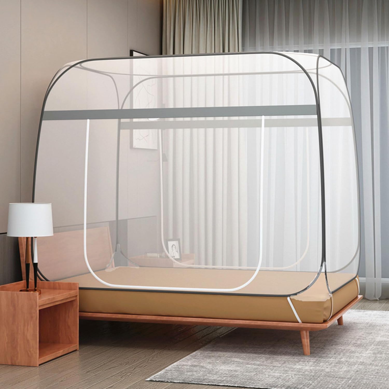 Mosquitera para cama, 180x200 cm, Mosquitera plegable de doble puerta para camping, Mosquitera plegable antimosquitos, para dormitorio, al aire libre