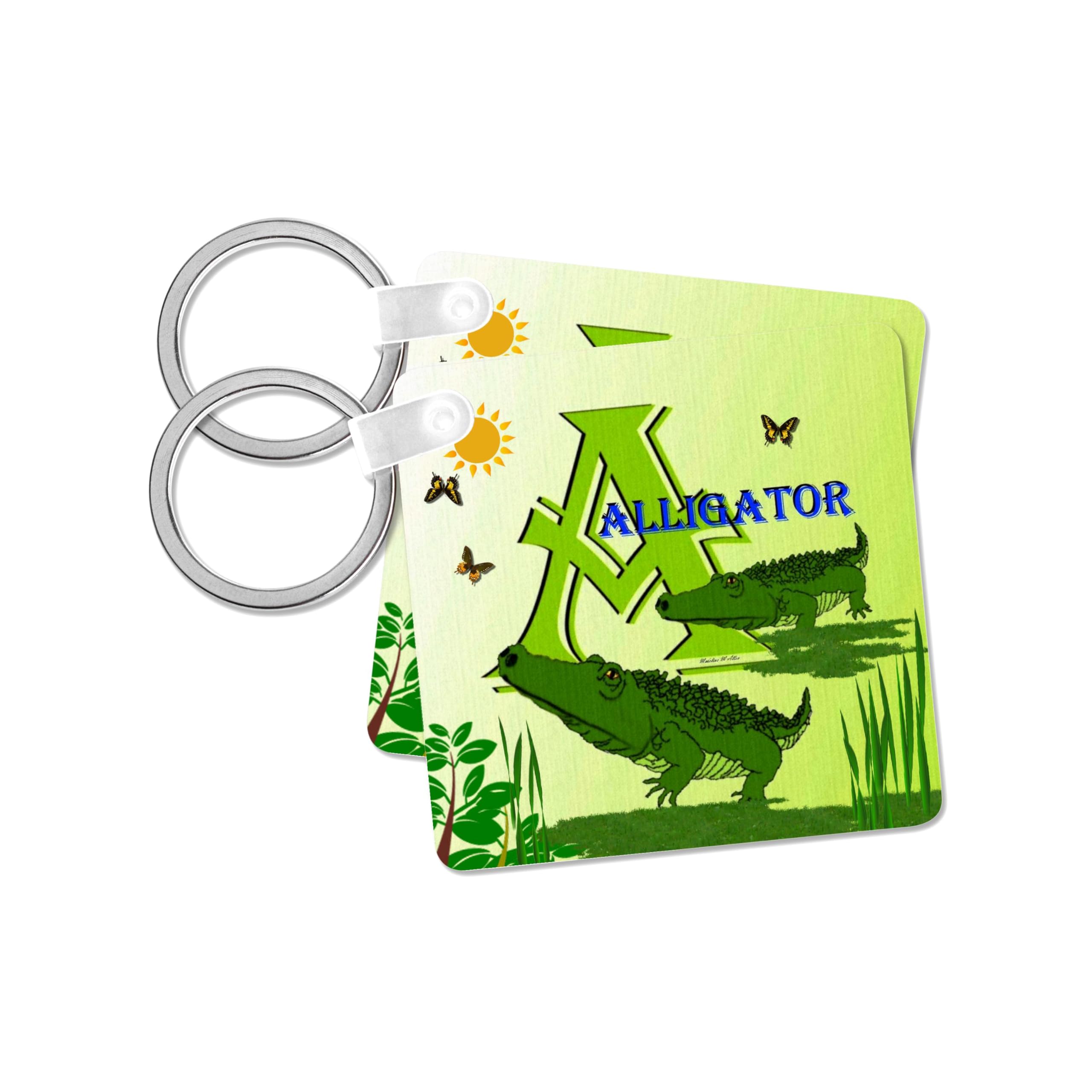 3dRose, Decorative Animal Alphabet Art for children - A is for Alligators at the swamp, set of 2 Key Chains