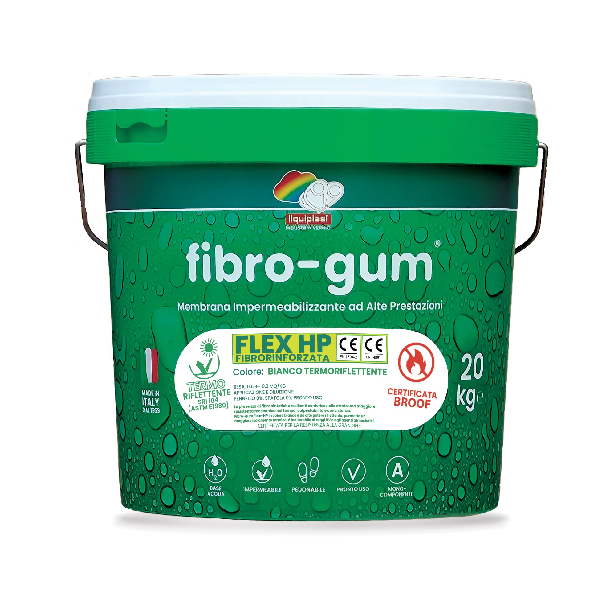 Fibrogum Flex HP – Membrana impermeabilizante de alto rendimiento FIBRORINFORZADA también para subbaldosa (20 kg, blanco termorreflectante)