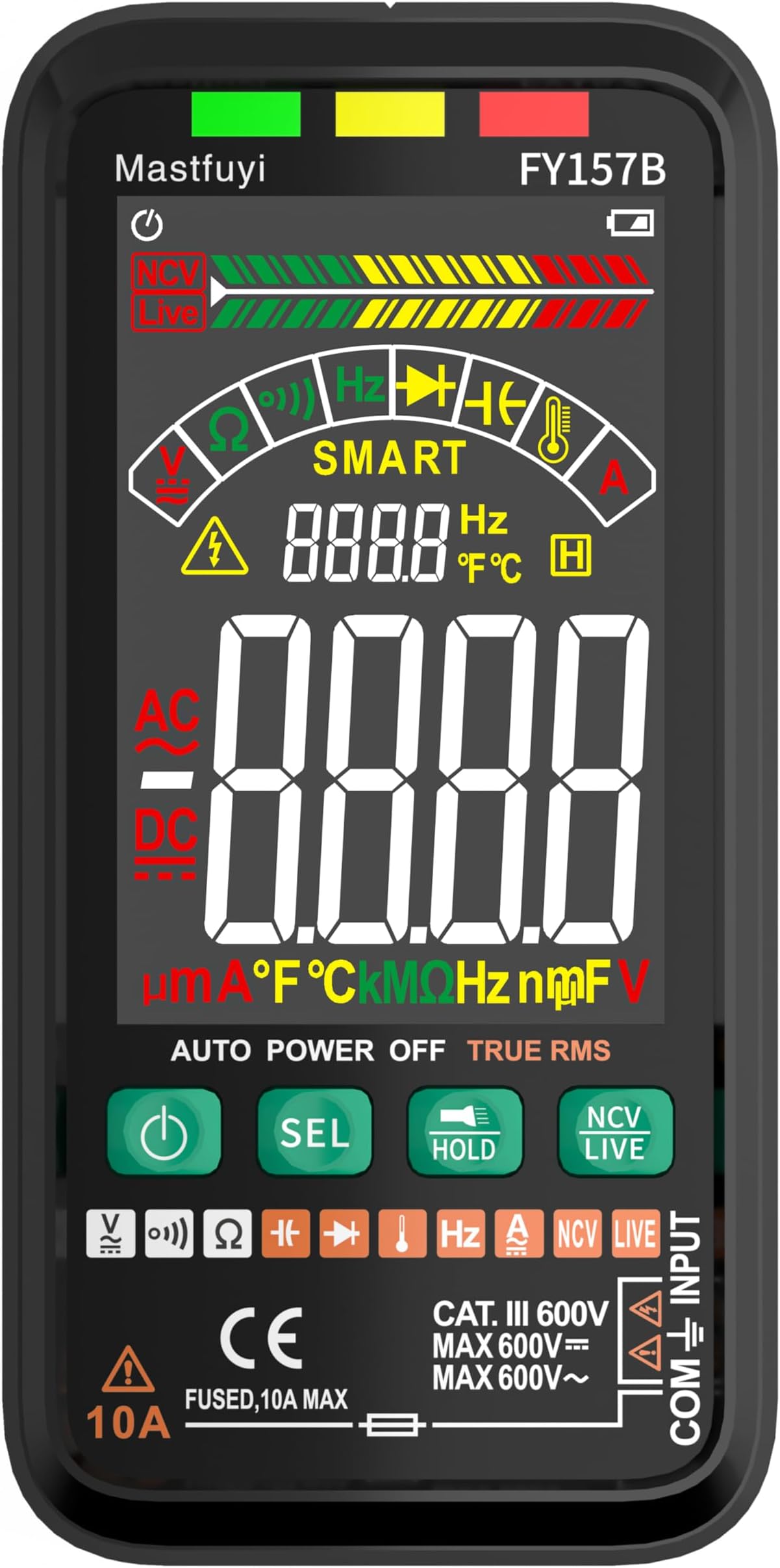 Multimeter 6000 Counts TRMS Digital Multimeter,Rechargeable Electrical Tester with Auto Ranging Digital Voltmeter,Measures Voltage Current Resistance Continuity Capacitance Temperature Frequency