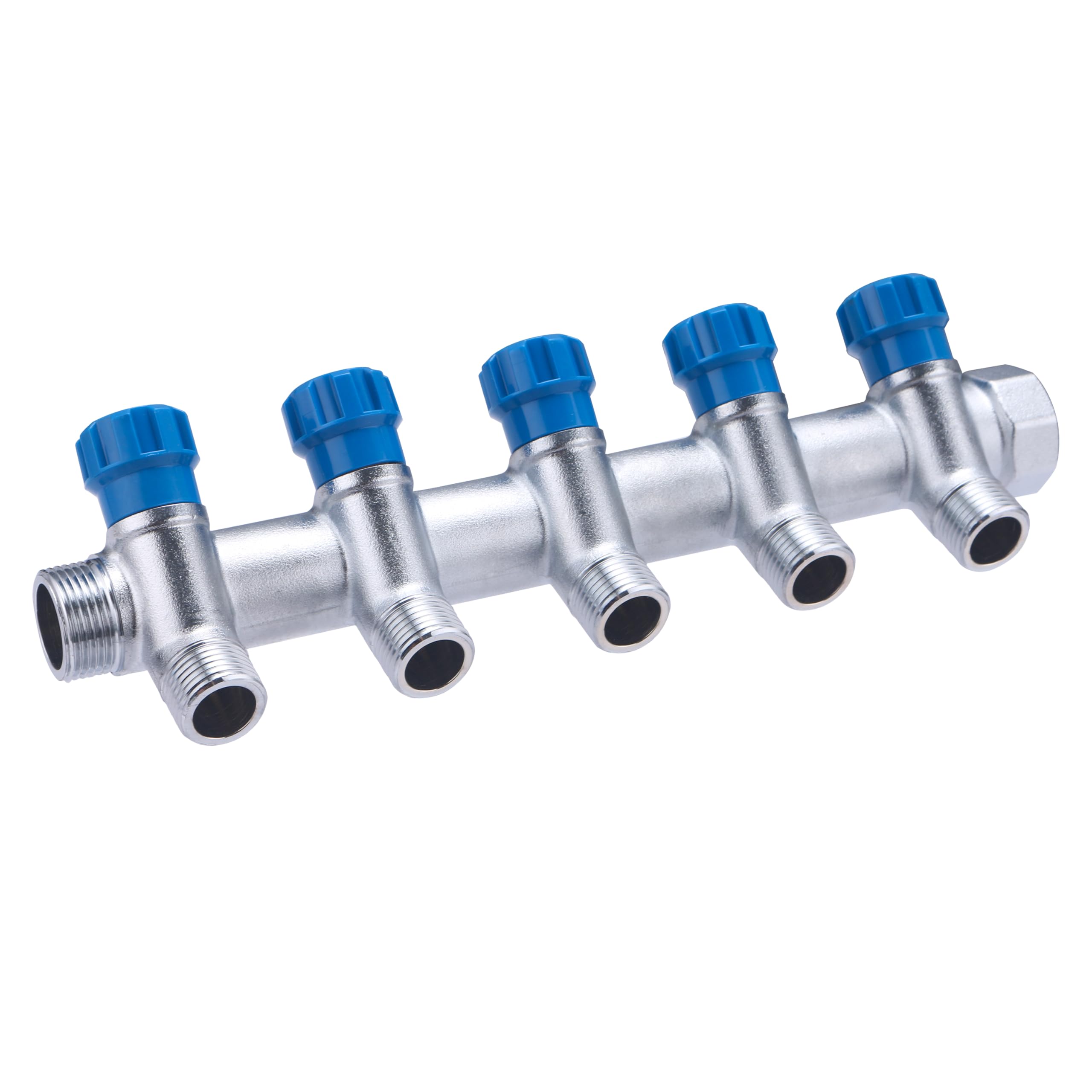 Collettore maschio-femmina 3/4 con rubinetto blu e 5 uscite maschio 1/2 | Ottone | Connessione sicura e durevole | Ideale per impianti idraulici | Facile da installare | QUICK PLOMBERIE