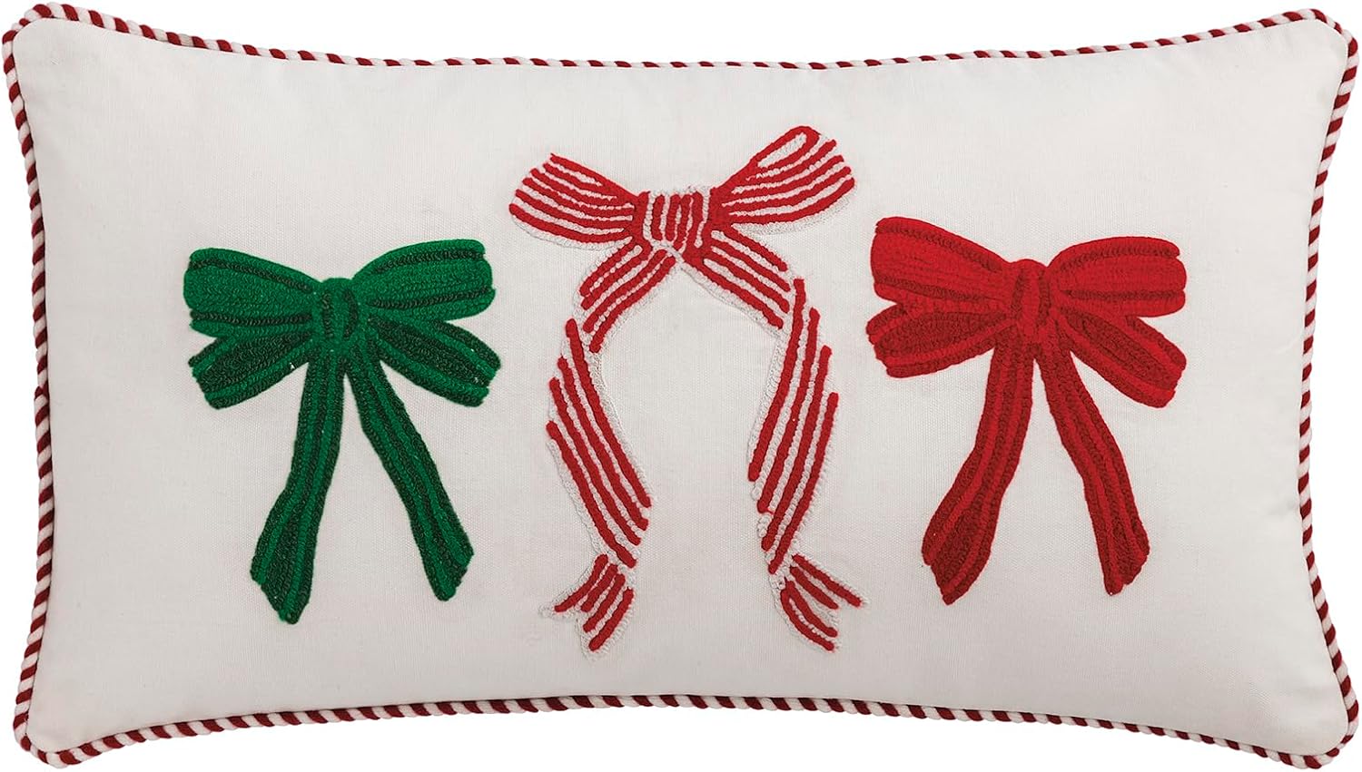 Mud Pie Christmas Bow Whimsy Embroidered Pillow