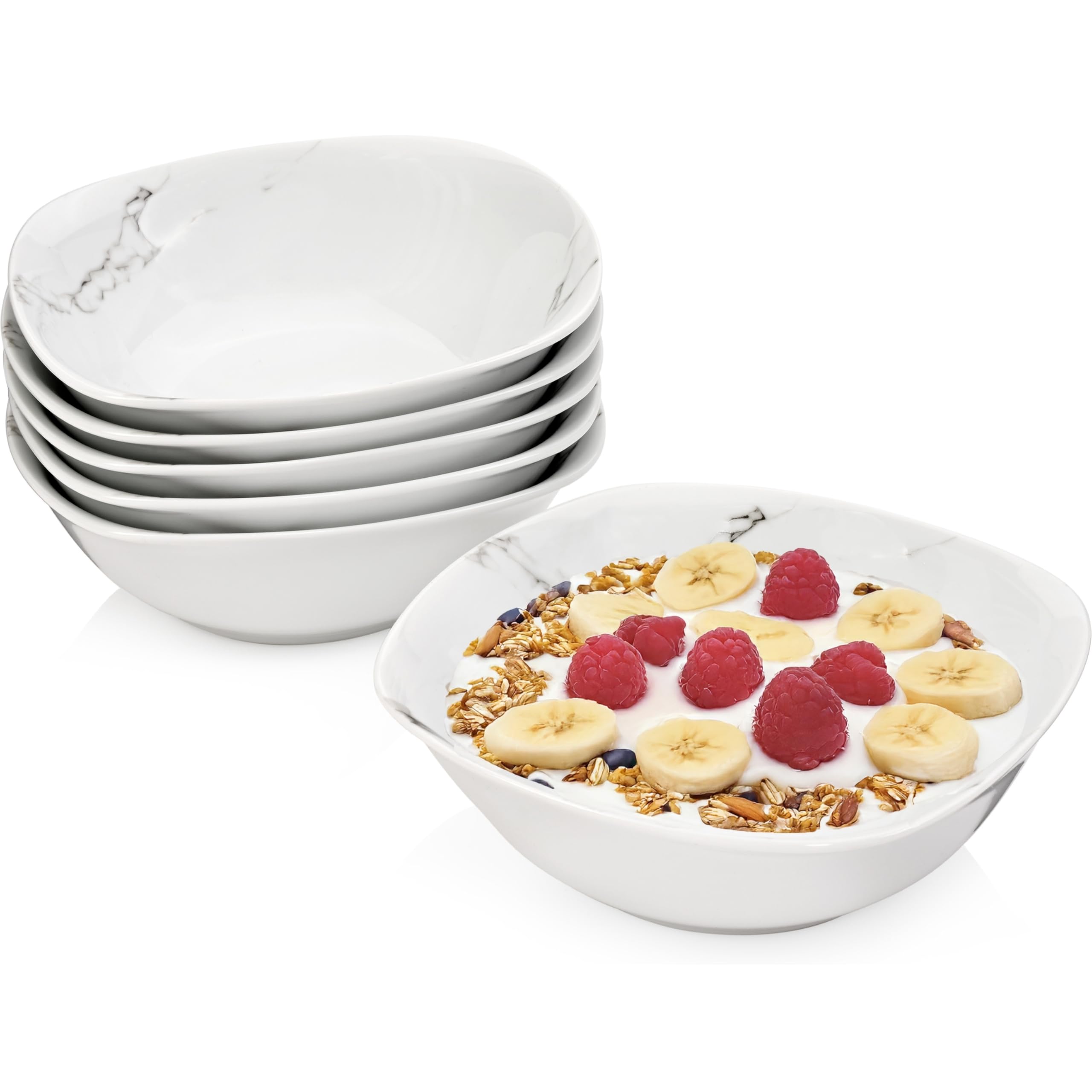 SÄNGER | Müslischalen Bilgola Marmor Design 6 tlg, Müsli Schüssel Set 6 Personen, Porzellan Bowl Schüssel, Schale Spülmaschinenfest, Müsli Schale im Marmor Stil 300 ml | PREMIUM COLLECTION