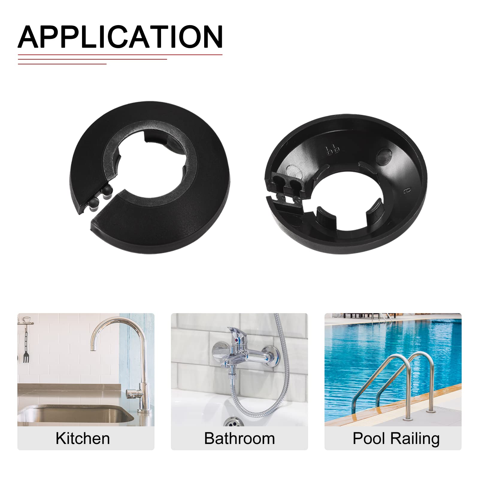 DTGN 49x13mm(DxT) Pipe Cover Decoration - 10Pack - Good for Bathroom Kitchen 20mm Dia Pipe - PP Plastic Escutcheon - Black - Image 4