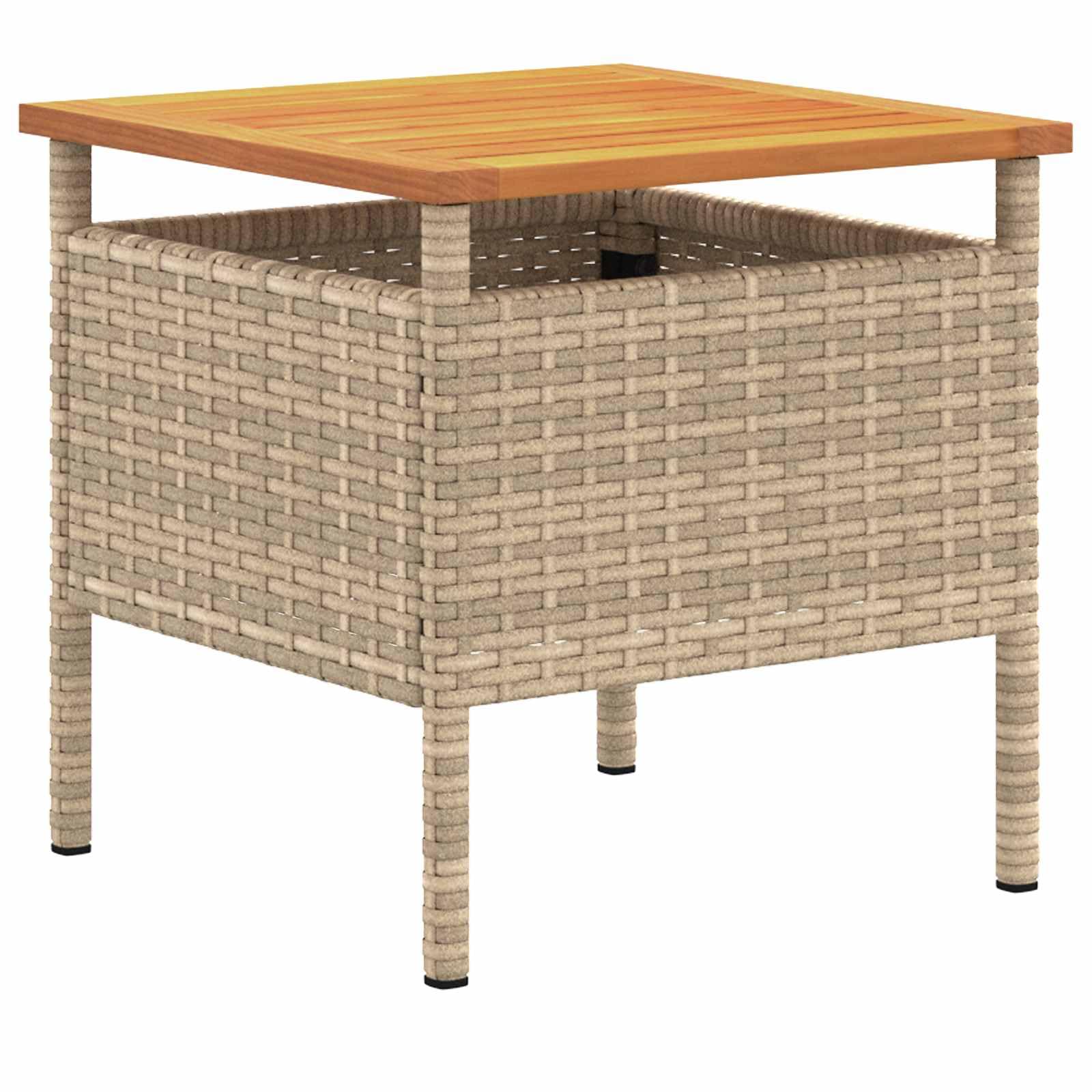 Juego de jardín con cojín de acero y polirratán, resistente a la intemperie, para balcón, terraza, jardín, mesa de madera de acacia y cómodo grupo de asientos, incluye cojines para exteriores