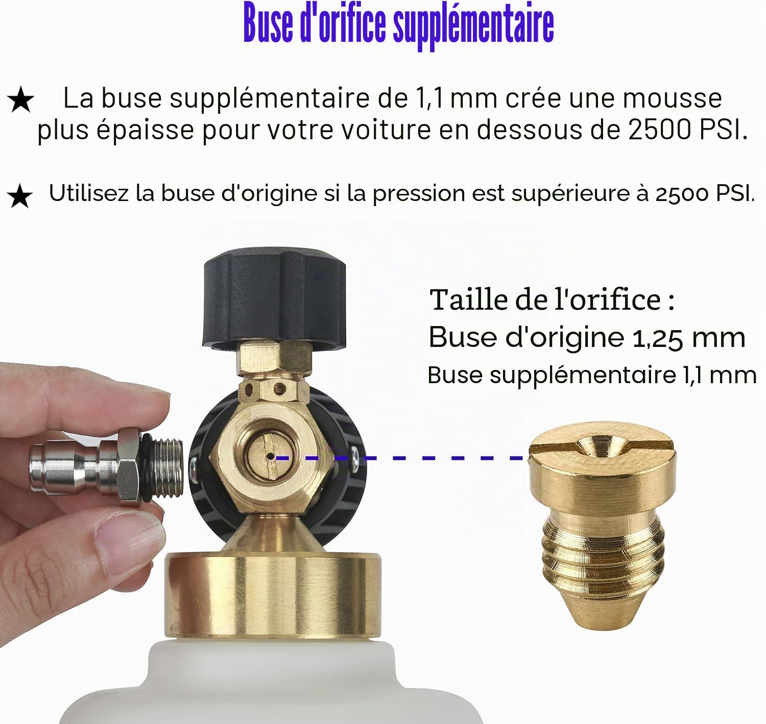 Tool Daily Canon à Mousse pour Nettoyeuse Haute Pression, Lance à Mousse de Lavage de Voiture, Buse Additionnelle Orifice 1,1 mm, Raccord Rapide 1/4"
