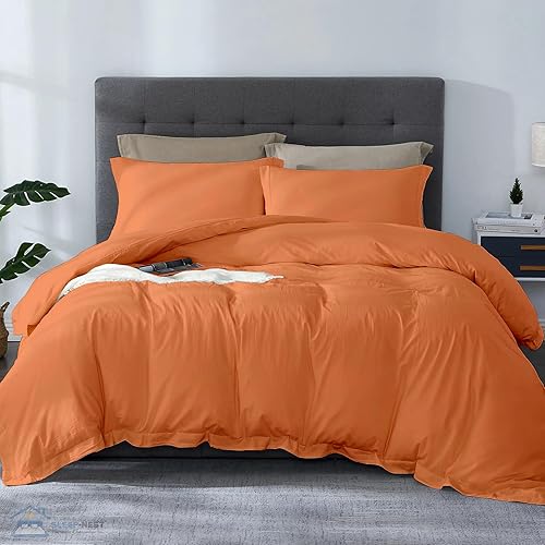 Miniatura 36 de SLEEP-NEST Juego de funda de edredón de 3 piezas de algodón egipcio de fibra larga de 120 x 120 pulgadas, con cierre de cremallera y lazos