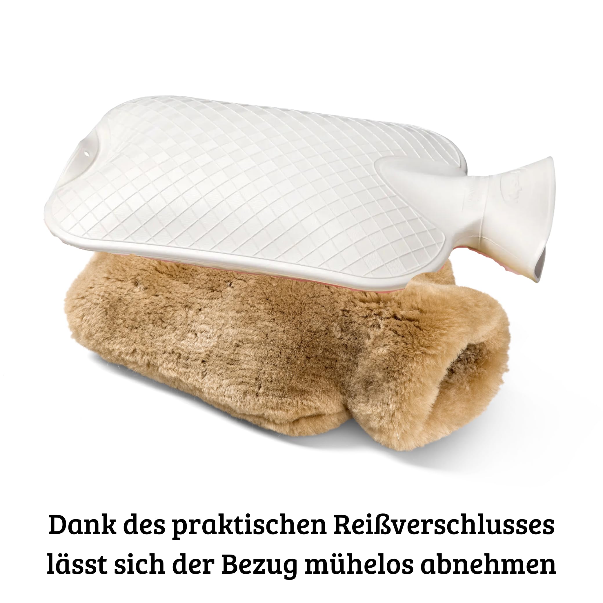 Fellhof Wärmflasche Gross Bezug 100 % Alpakafell | Bettflasche 2 l | Reißverschluss, waschbar bei 30 °C | Wärmflasche mit Bezug Ideal für Babys & Erwachsene | Inkl. Baumwoll-Windel | Geschenk
