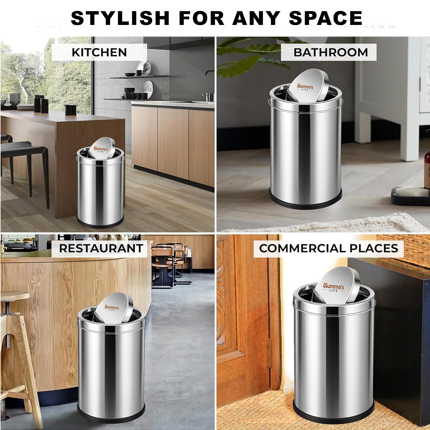 Mumma's LIFE Stainless Steel Dustbins - 2 Pack -5