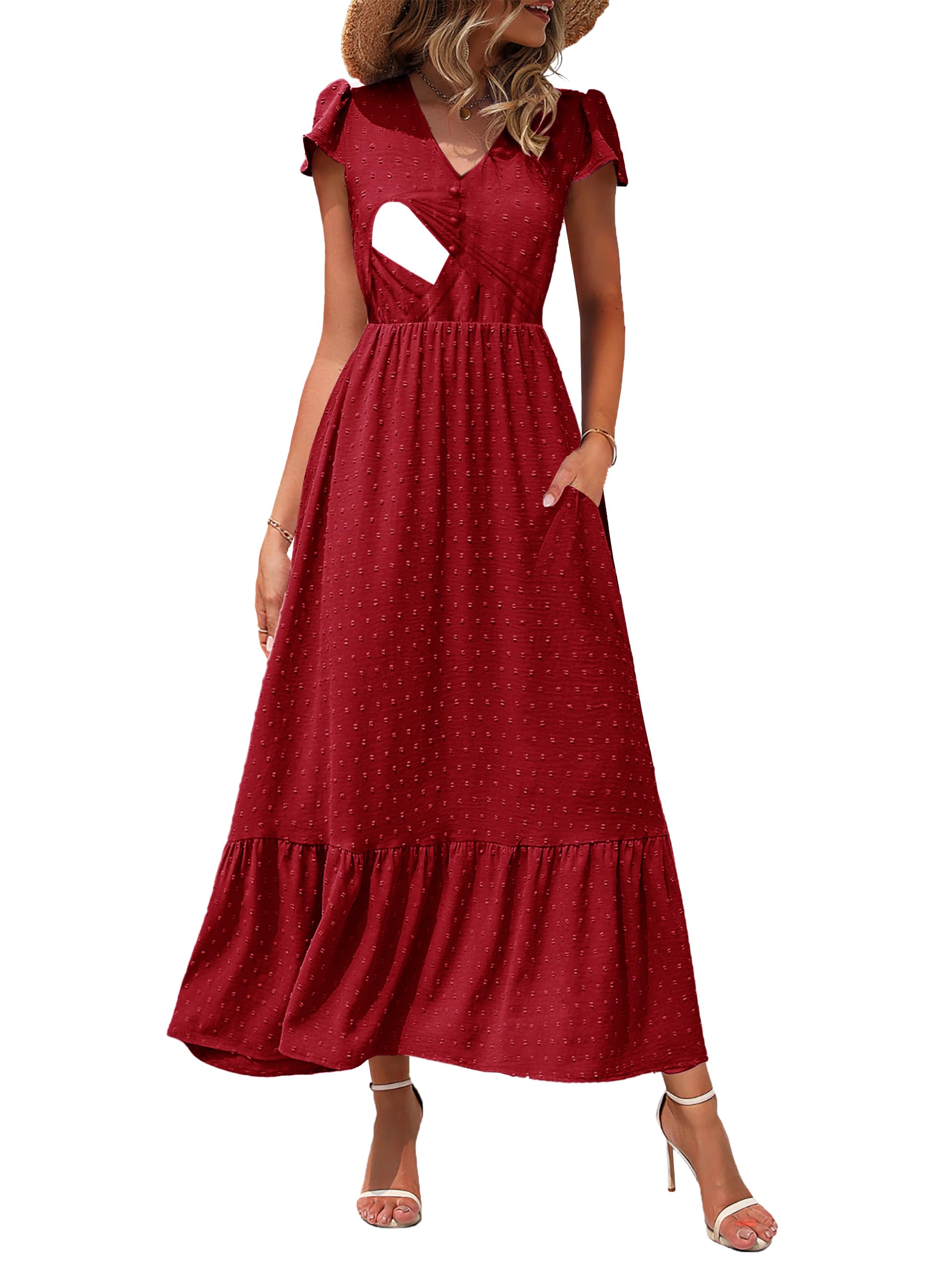 CzzzyL Women Nursing Dresses Cap Short Sleeve V Neck Swiss Dot with Pockets
