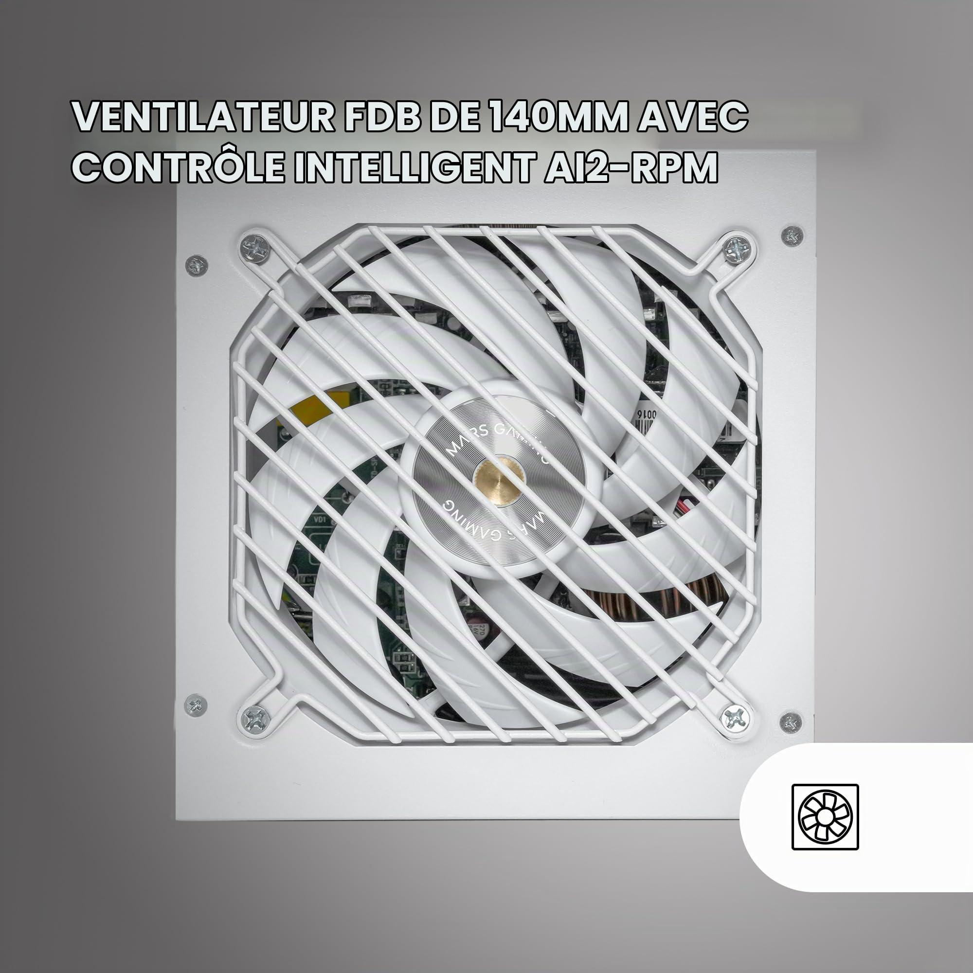 Mars Gaming MPZE750SIM, Alimentation Modulaire ATX 750W, Garantie 10 Ans, 80 Plus Silver +87%, Ventilateur FDB 14cm, Technologies AI2-RPM et DC-DC, Condensateurs Japonais Toshin Kyogo 105°, Blanc