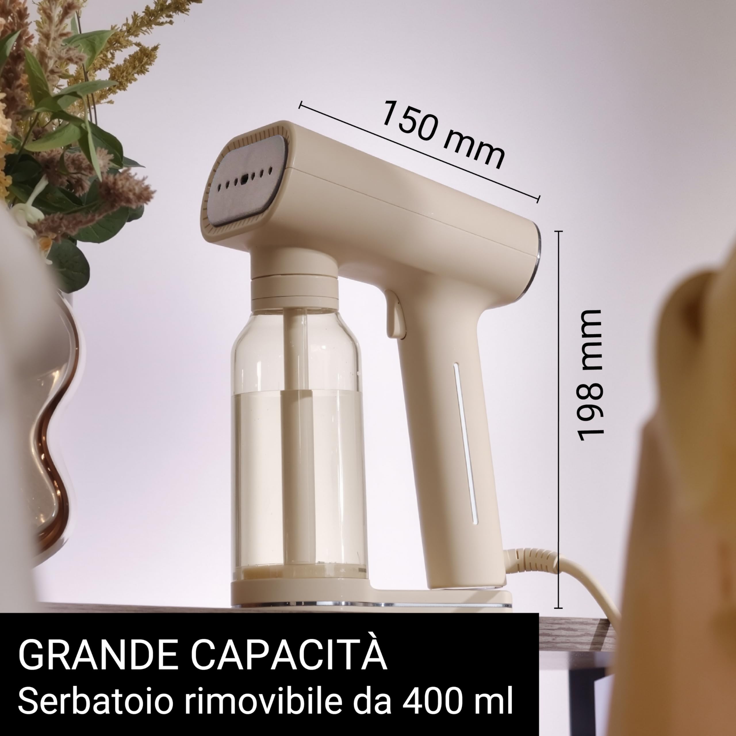 SteamOne Karl XL Ferro da Stiro Portatile Vapore Cream 2000W - 400ml | Ferro da Stiro Portatile Karl XL, 2000W, Serbatoio 400ml, 2 Modalità, Pronto in 30s, Gancio con Ventosa Incluso, CREAM400