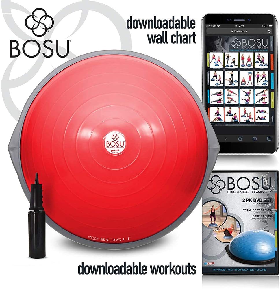 Bosu Home Gym Equipment The Original Balance Trainer 26 Inch Diameter Red/Gray