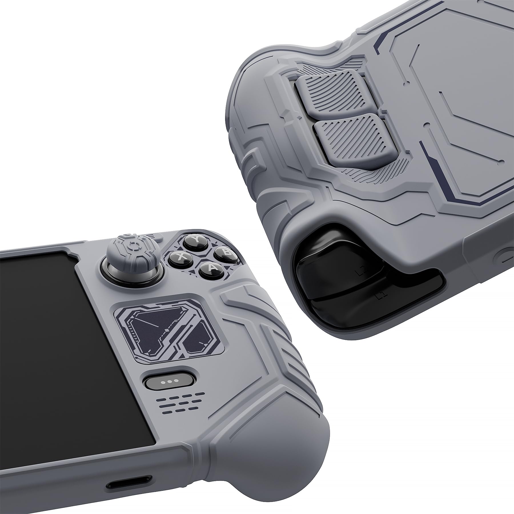 playvital Cover Skin per Steam Deck OLED/LCD, Custodia Silicone Grip Antiscivolo&Copri Levette Analogiche&Tasti Posteriori&Adesivi, Accessori per Steam Deck, Mecha-Grigio