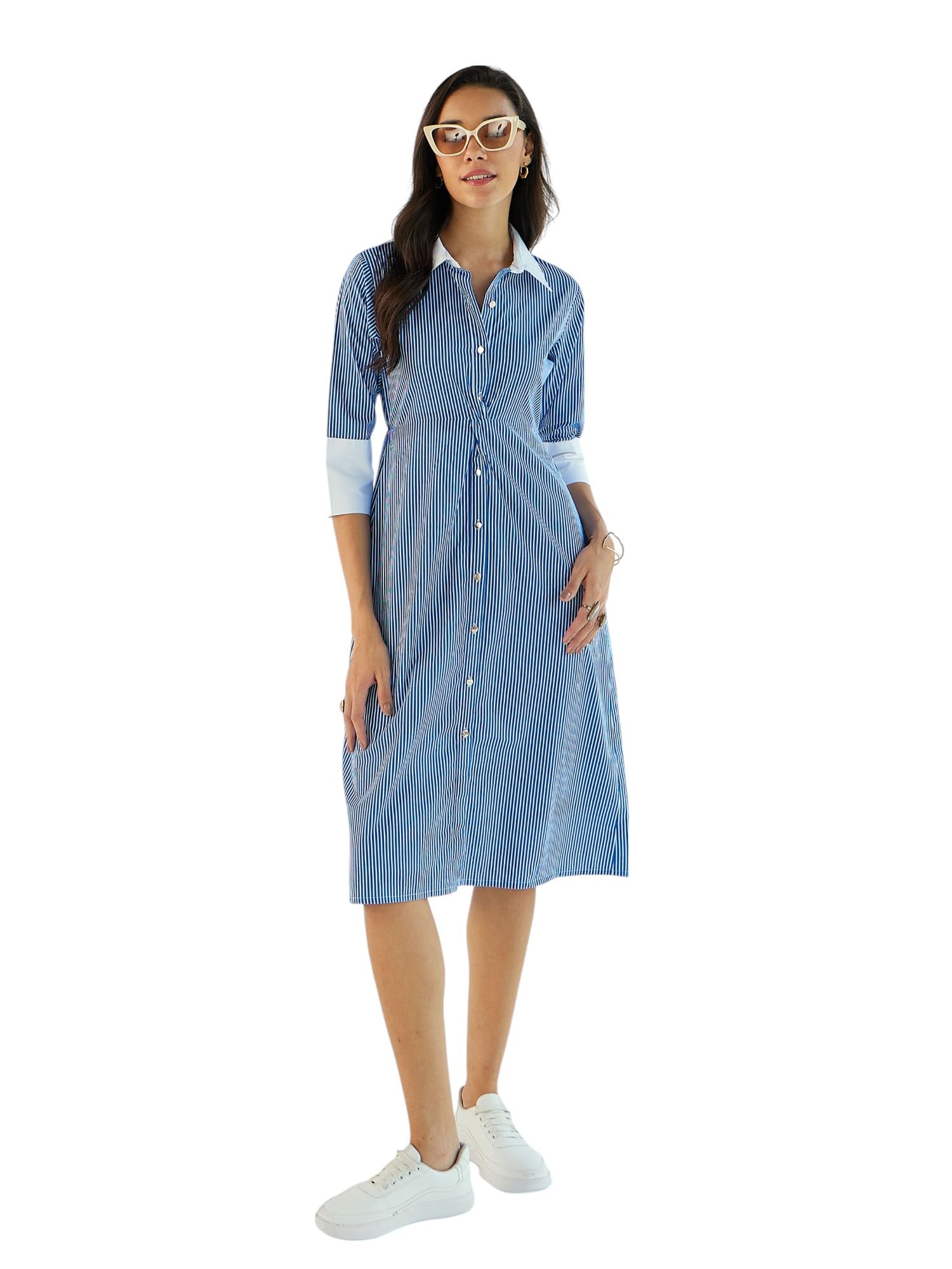pink paprika by sassafras Women's Stripe Contrast Collar Midi Dress-picture-21