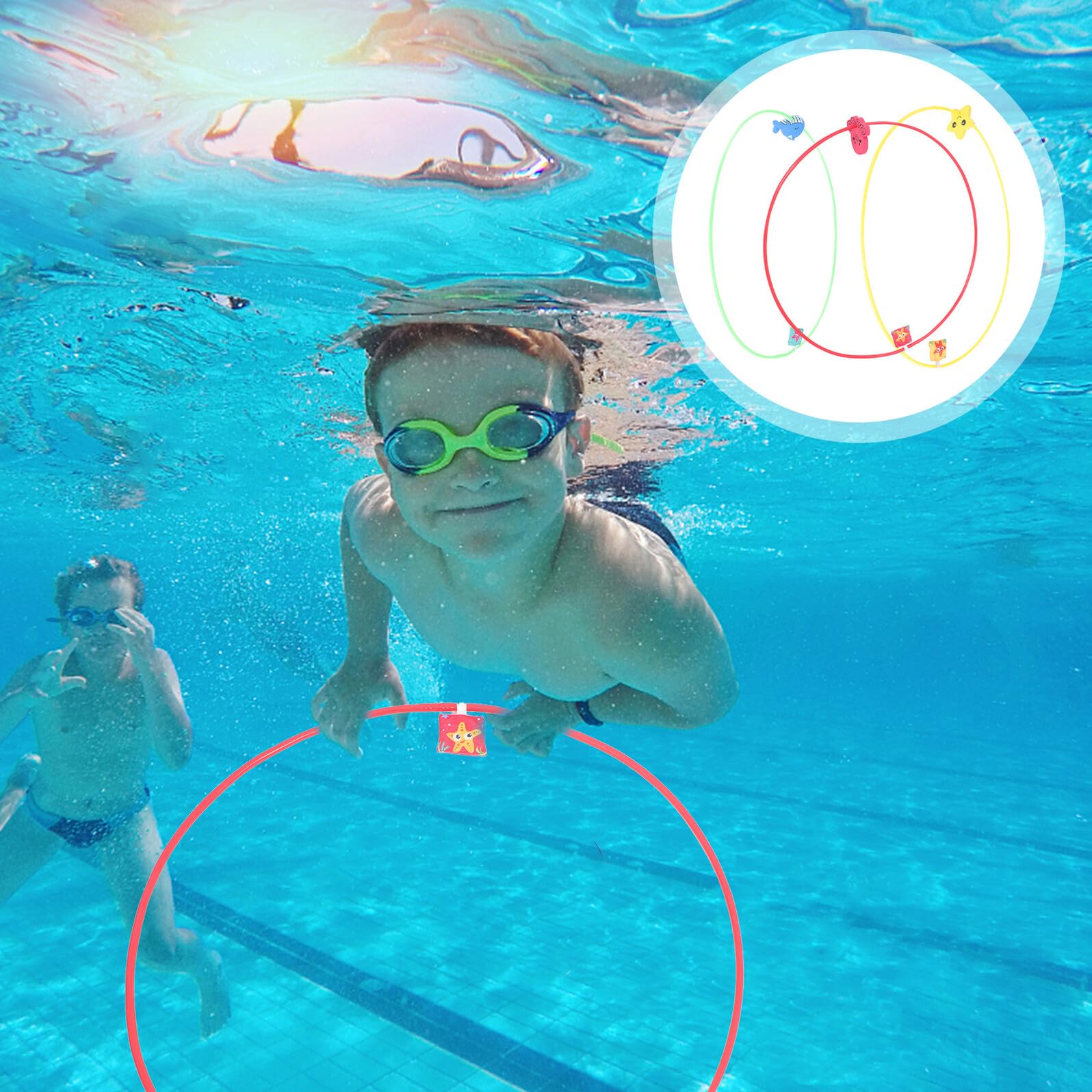 Toyvian 3 pièces Anneaux de Plongée Jeu Piscine pour Garçon Fille Jouets Aquatiques Entraînement Natation Anneaux Submersibles Colorés