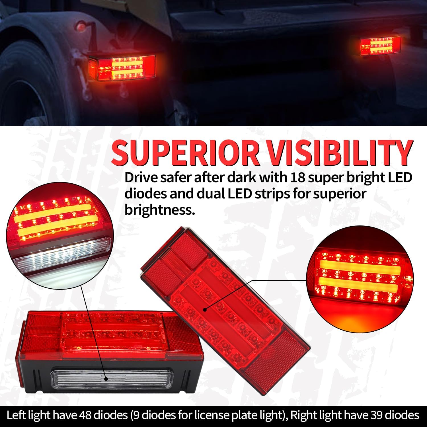 Submersible Boat Trailer Light Kit with Halo Light Strip - Super Bright 12V LED Utility Brake Turn Tail Lights for RV, Truck, Marine, Snowmobile Under 80" - IP68 Waterproof