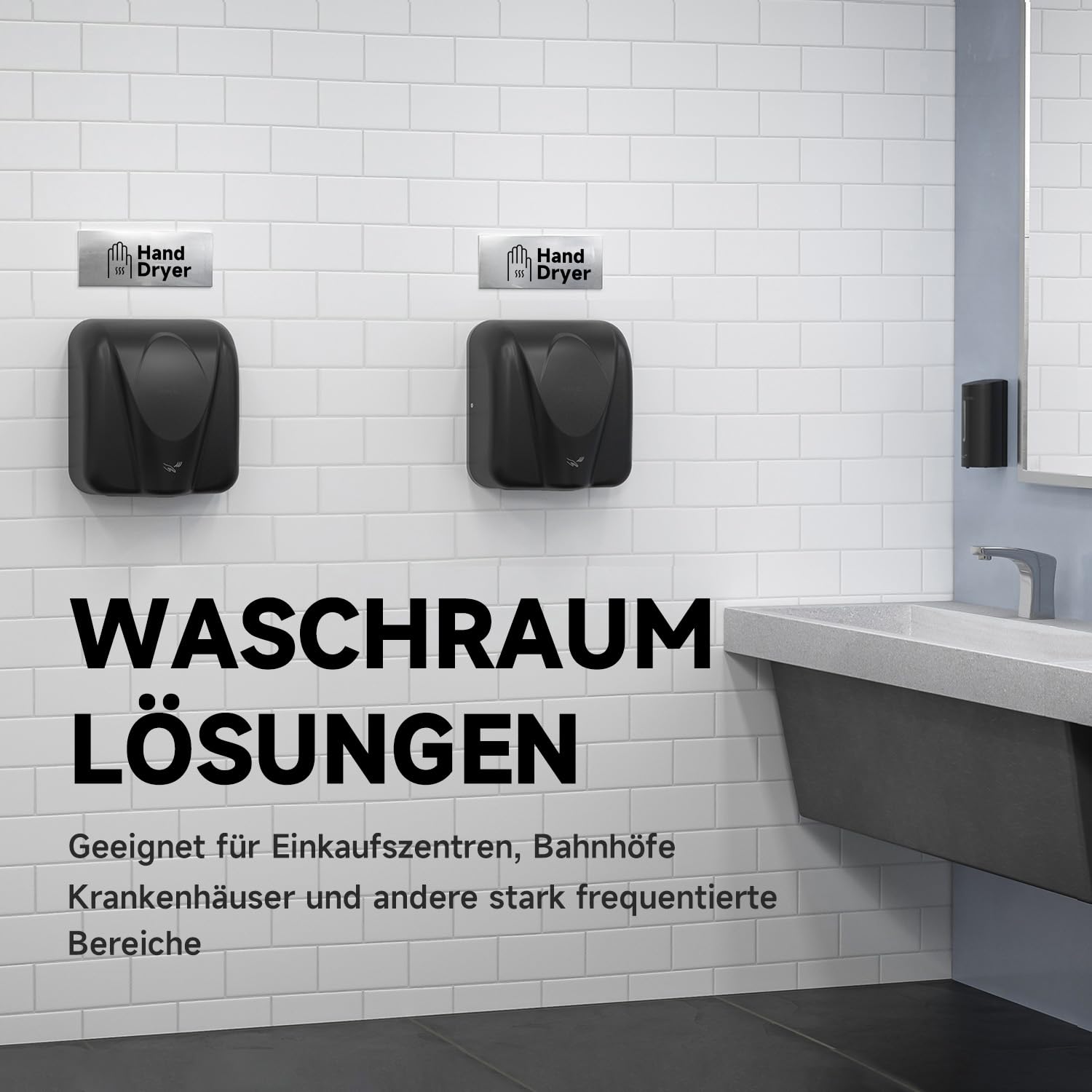AIKE Elephant Kommerzieller Händetrockner, Hochgeschwindigkeits, Langlebiger Edelstahl für Hochfrequenzierte Toiletten, 220V AK2812 (Schwarz Edelstahl)