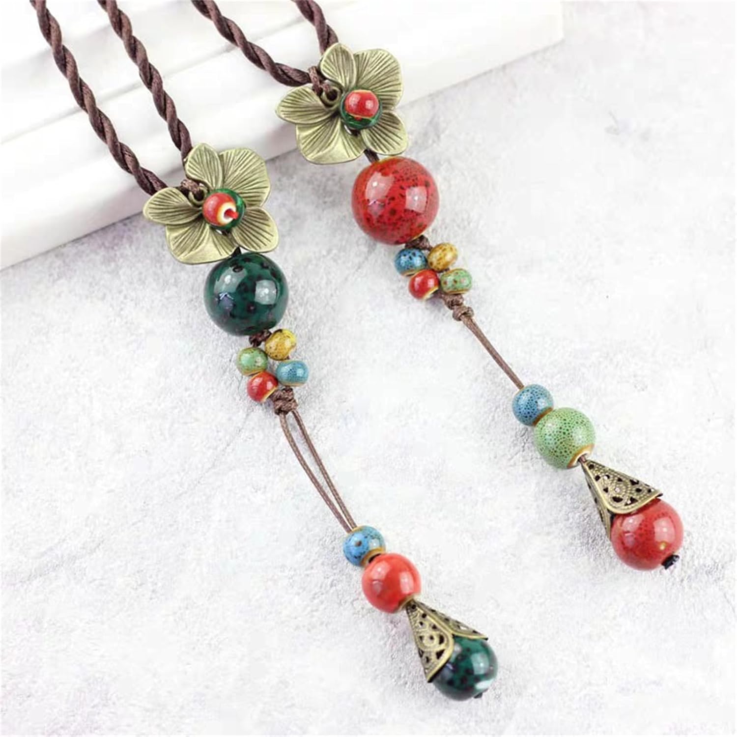 Boho Hippie Antique Flower Y Necklace for Women Vintage Colorful Ceramic Bead Long Strand Necklace Summer Statement Jewelry Gift - Image 8