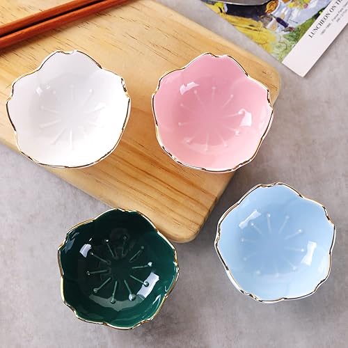 Miniatura 7 de VanEnjoy Juego de 4 platos de cerámica para condimentos, platos para sushi, salsa de flor de cerezo, soporte para bolsa de té, plato para servir