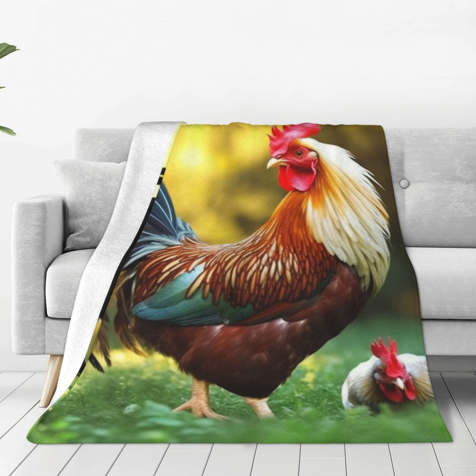 KLOPH Beautiful Rooster Hen Throw Blanket 40"x30" Flannel Fluffy Warm Blanket for Couch, Reversible Plush Blankets for Bed, Comfy Fuzzy Blanket for Sofa, Plush Lightweight-Blankets for All Season