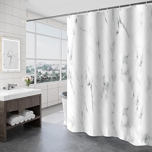 Miniatura 1 de Cortina de ducha con estampado de mármol, cortina de ducha impermeable gruesa con ganchos, decoración de baño, 39 x 87 pulgadas (ancho x alto)