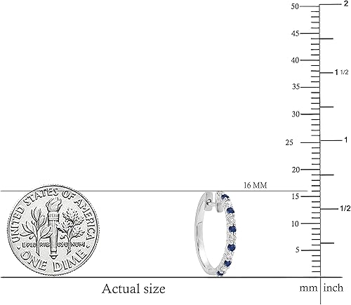 Vista 2 de Dazzlingrock Collection Aretes de aro redondos de zafiro azul y diamante blanco para mujer, oro blanco sólido de 14 quilates, Oro blanco