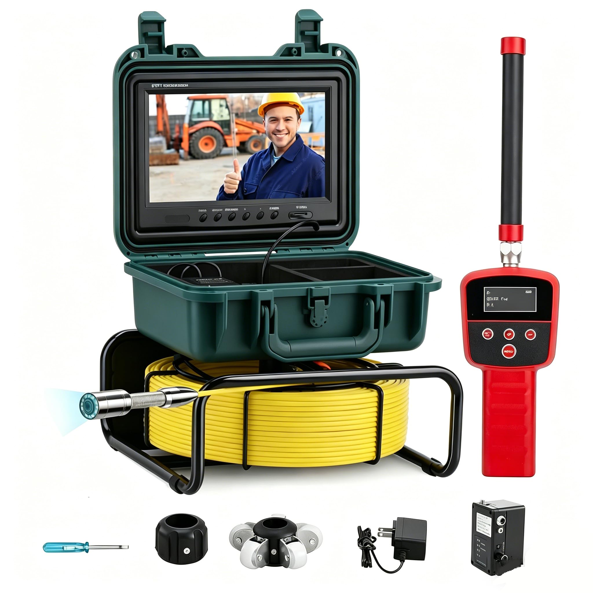 Cámara de Inspección de Alcantarillado Autonivelante 30M con Localizador 512Hz, Pantalla Táctil de 9 Pulgadas 1080P, Contador Automático, Tarjeta de 32GB y 12 Luces LED para Tuberías de Desagüe