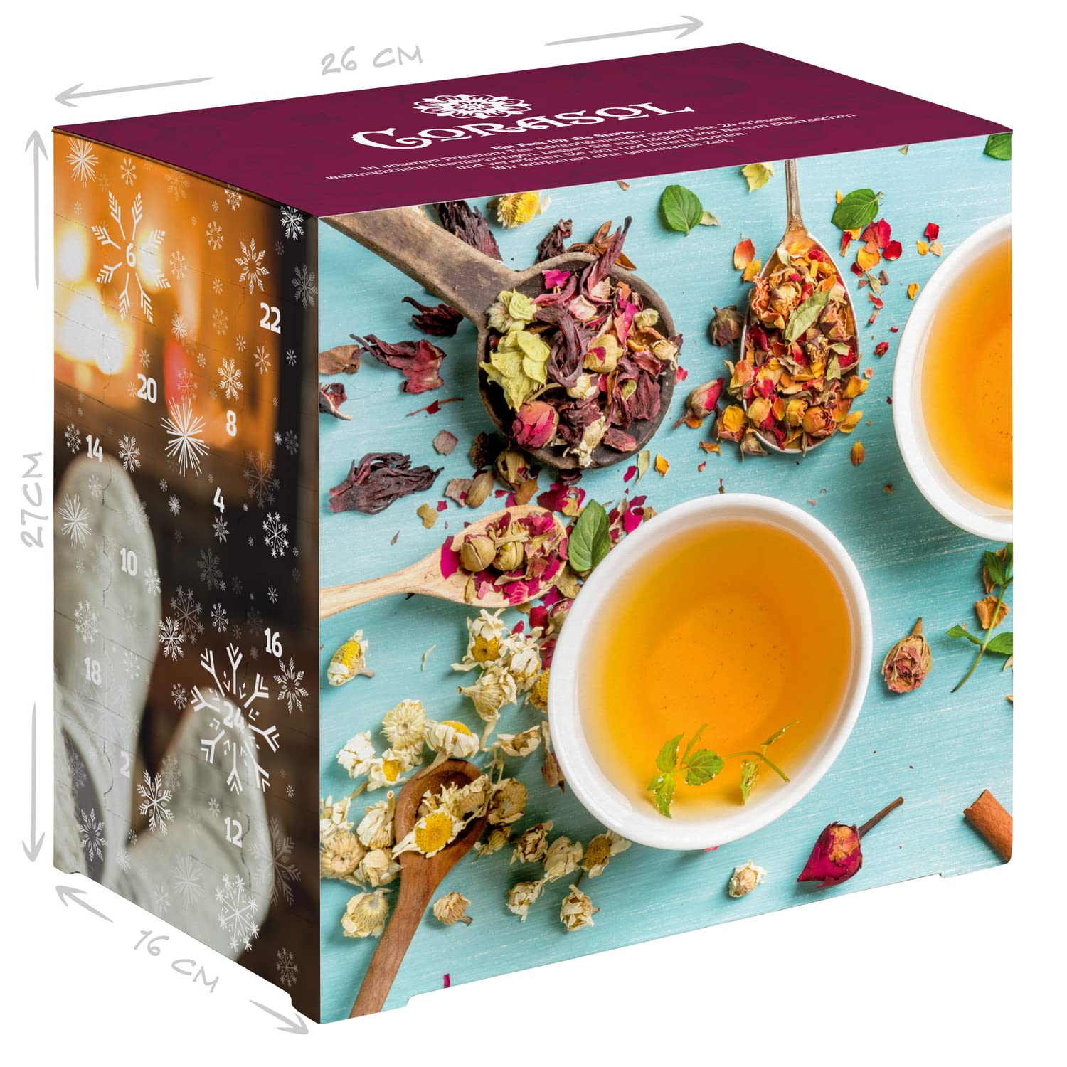 Premium Tee-Adventskalender 2025 mit 24 weihnachtlichen Gourmet-Teesorten, 223 g loser Tee, Geschenk-Idee für Frauen