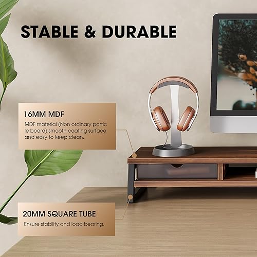 Miniatura 4 de Fenge Soporte de monitor doble, elevador de monitor con cajón, soporte de monitor de computadora grande de 42.5 pulgadas para 2 monitores, estante