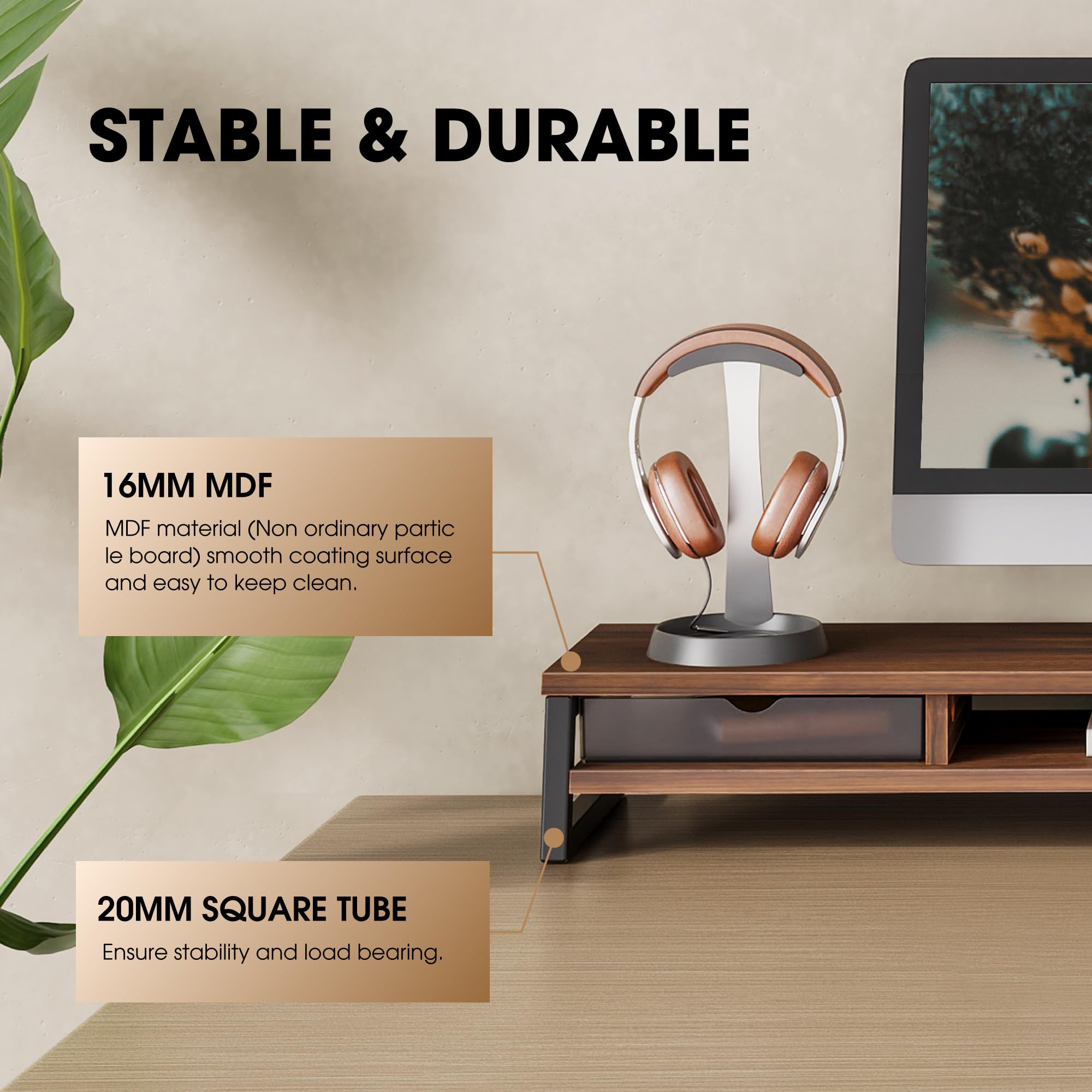 Fenge Support de Dual Moniteurs , Réhausseur d'Écran d'Ordinateur avec 2 Tiers en Acrylique, Pour PC/Ordinateur/ 2 Moniteurs/Fax/Imprimante/TV, 108x25,5x13,8cm, Charge de 45KG (G04F3104D-U)
