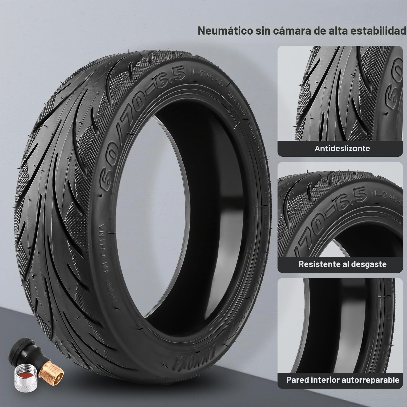 60/70-6.5 Ruedas de Caucho Autorreparables para Ninebot Max G30 Patinete Eléctrico, Neumático de Vacío con Válvula, 10 Pulgadas Tubeless Rueda con Resistente al Desgaste y Antiperforación