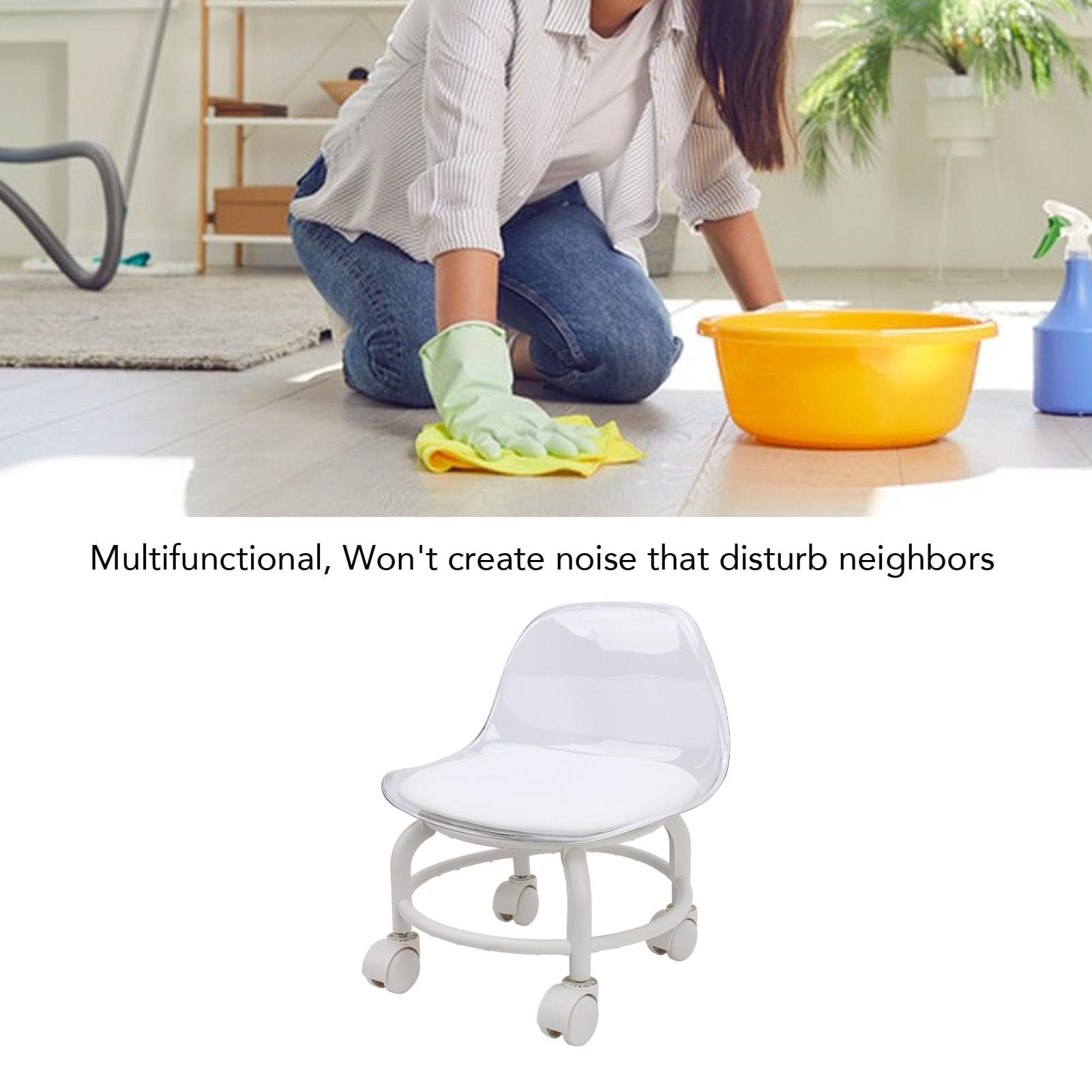 Alomejor Taburete bajo con Ruedas,Asiento cómodo y Movimiento Suave,reposapiés ergonómico,for Personas Mayores estética hogar y pedicura Profesional