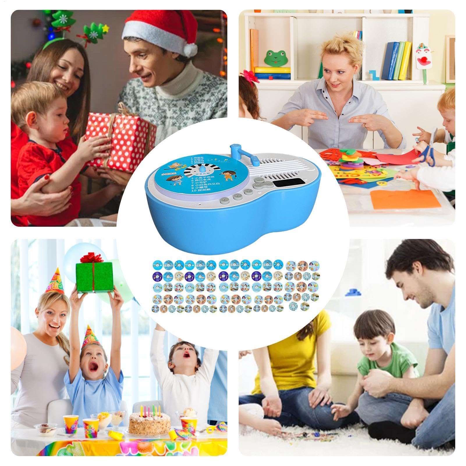 Tocadiscos De - Reproductor Cuentos Musicales para Niños Pequeños,Historias Canciones Fonógrafo - Sensorial con 84 Tarjetas para Educación Infantil Temprana.