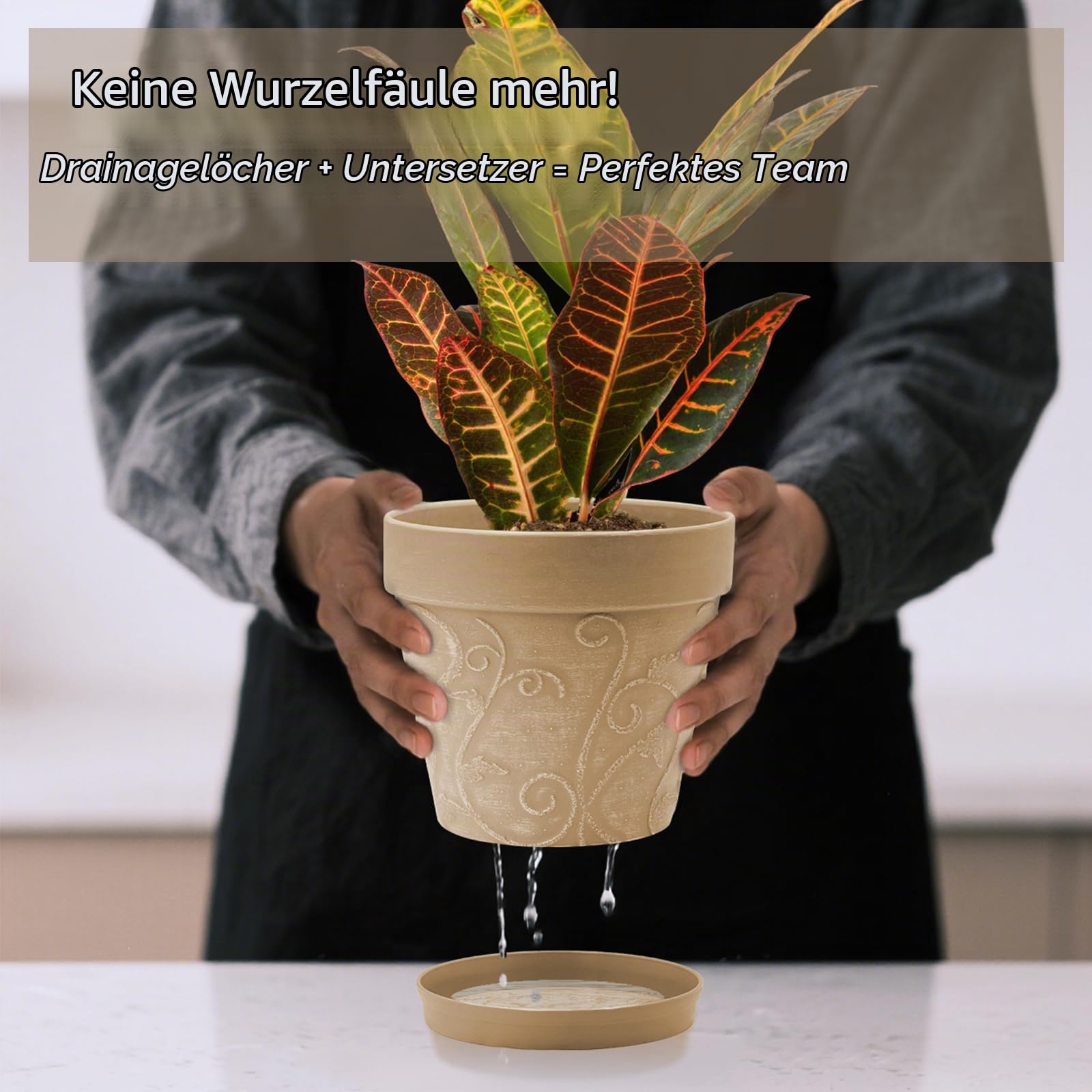 ZMTECH 20 cm Blumentopf mit untersetzer, 8 Zoll Kunststoff Terrakotta-Look Pflanzkübel mit Drainagelöchern, Rund Medium übertopf für Innen Draußen Kräuterhaus Pflanzen (Hellbraun,2er-Set)