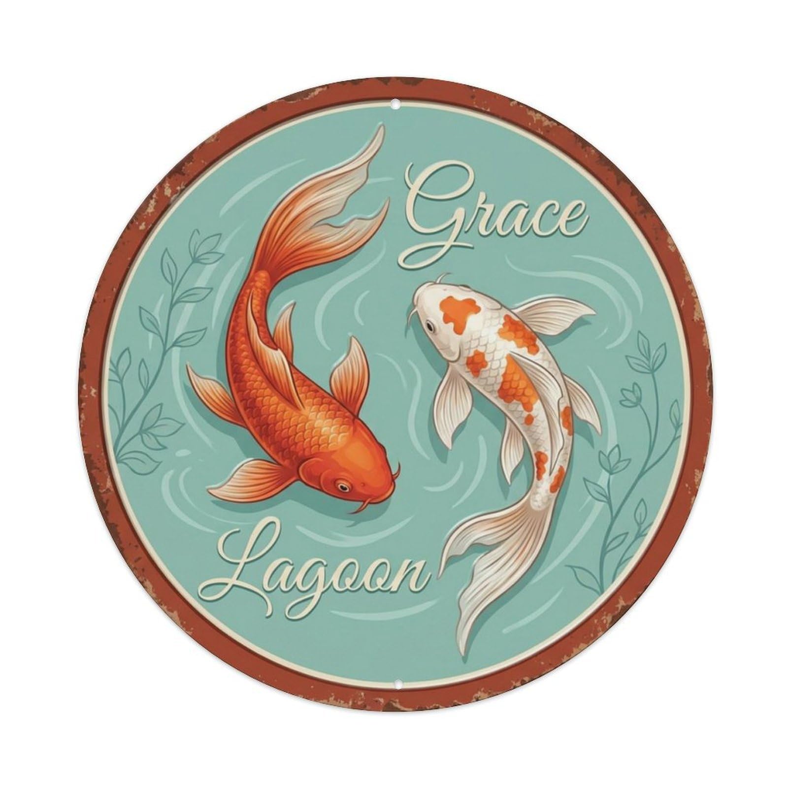 Tgrcjimh Style Metal Tin Sign Koi Fish Grace Lagoon Elegant Flow Gentle Movement