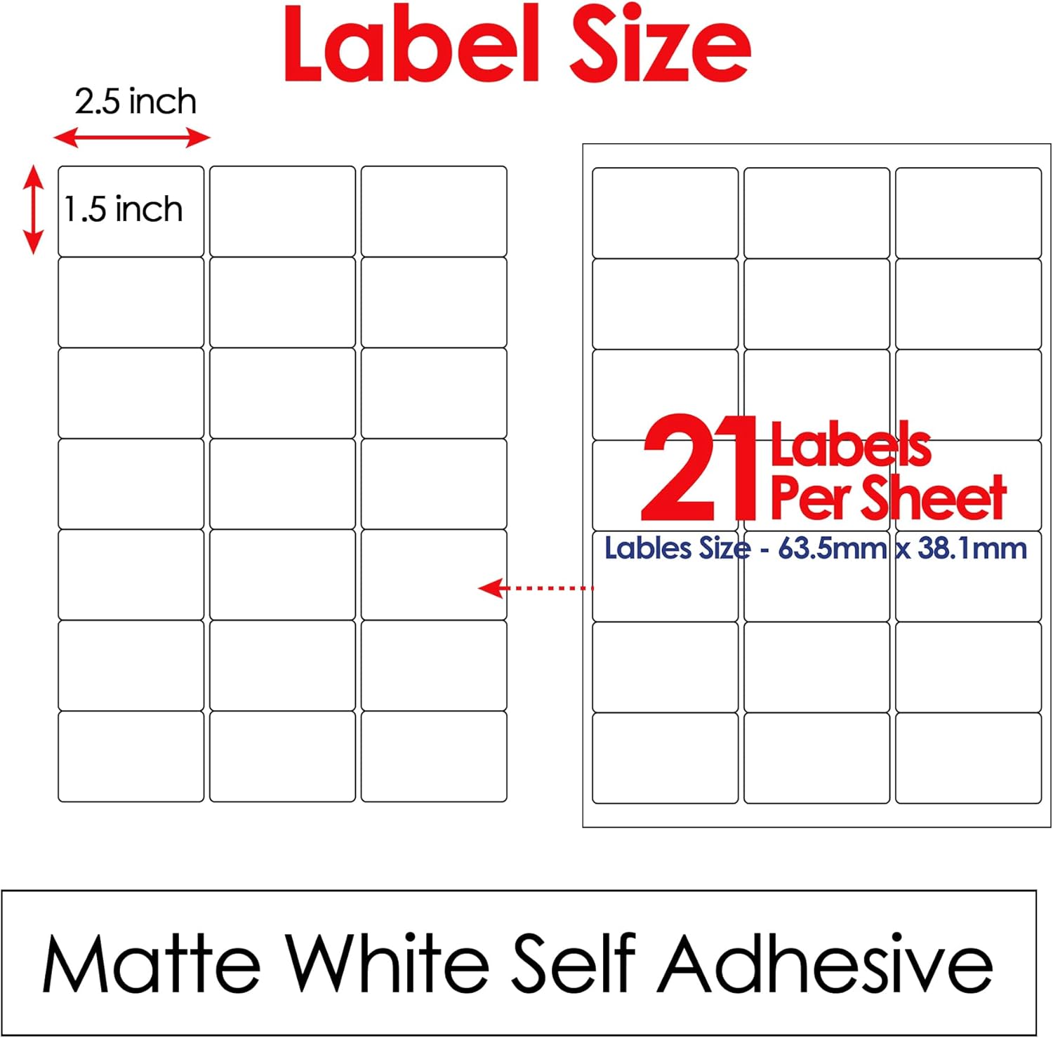 A4 Self Adhesive Address Labels, 21 Label Per Sheet, 20 Sheets, (63.5 X 38.1 MM) 420 Labels