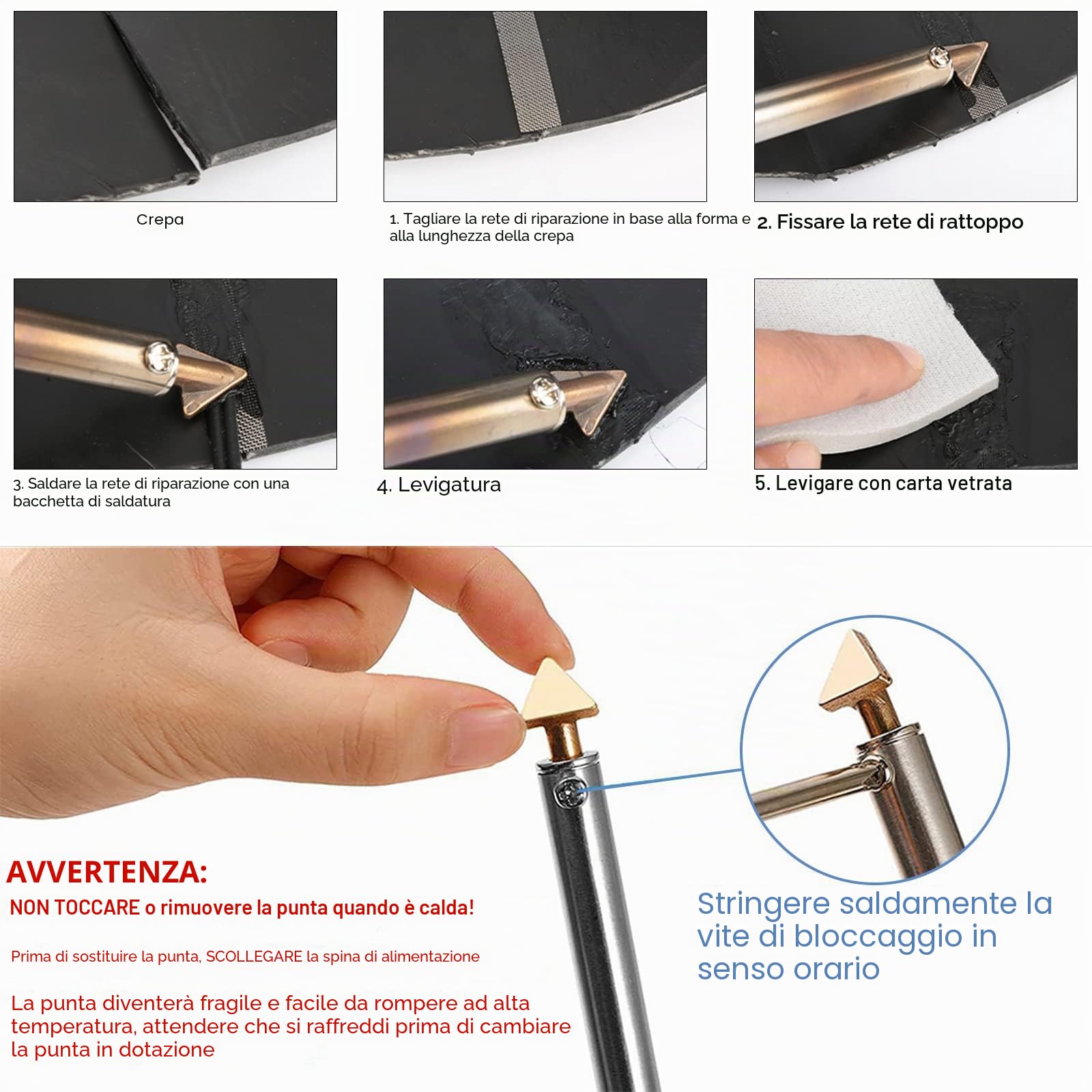 Saldatore in plastica 100W Multifunzione 3 Velocità Plastica con 4 Punte di Saldatura Staffa per Ferro Caldo Rete Patch Spazzola Metallo