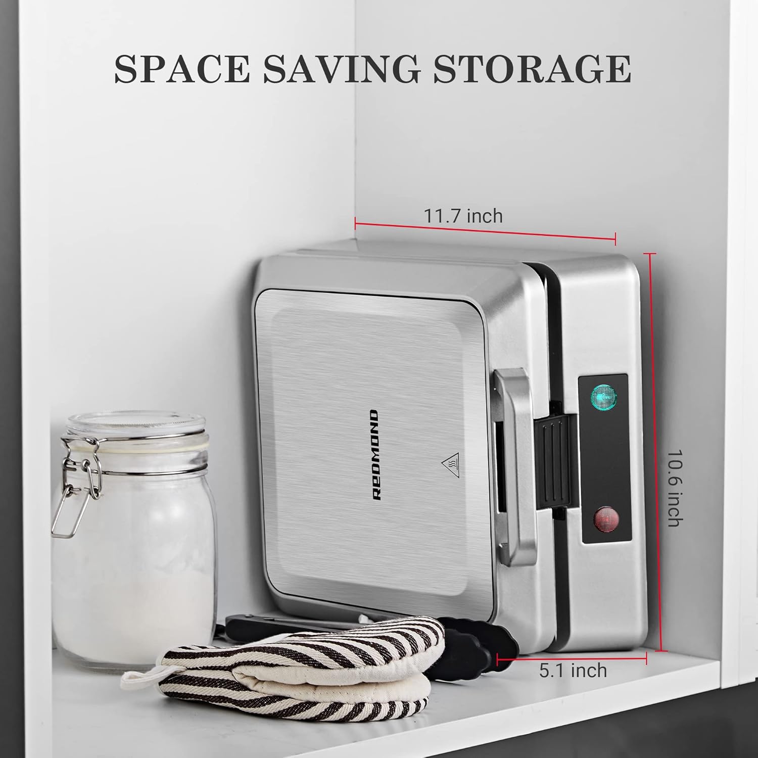 REDMOND Waffle Maker, Nonstick 4 Slice Square Waffle Iron, Compact Classic Stainless Steel Waffle Maker for Family Use Breakfast, 1300W, Silver: Home & Kitchen