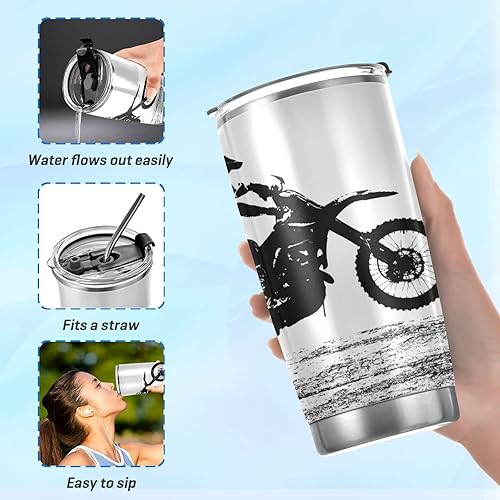 Miniatura 6 de Vaso de motocross de 20 onzas, taza de café de viaje de acero inoxidable con doble pared, vasos aislados con tapa y pajita, tazas de café helado a