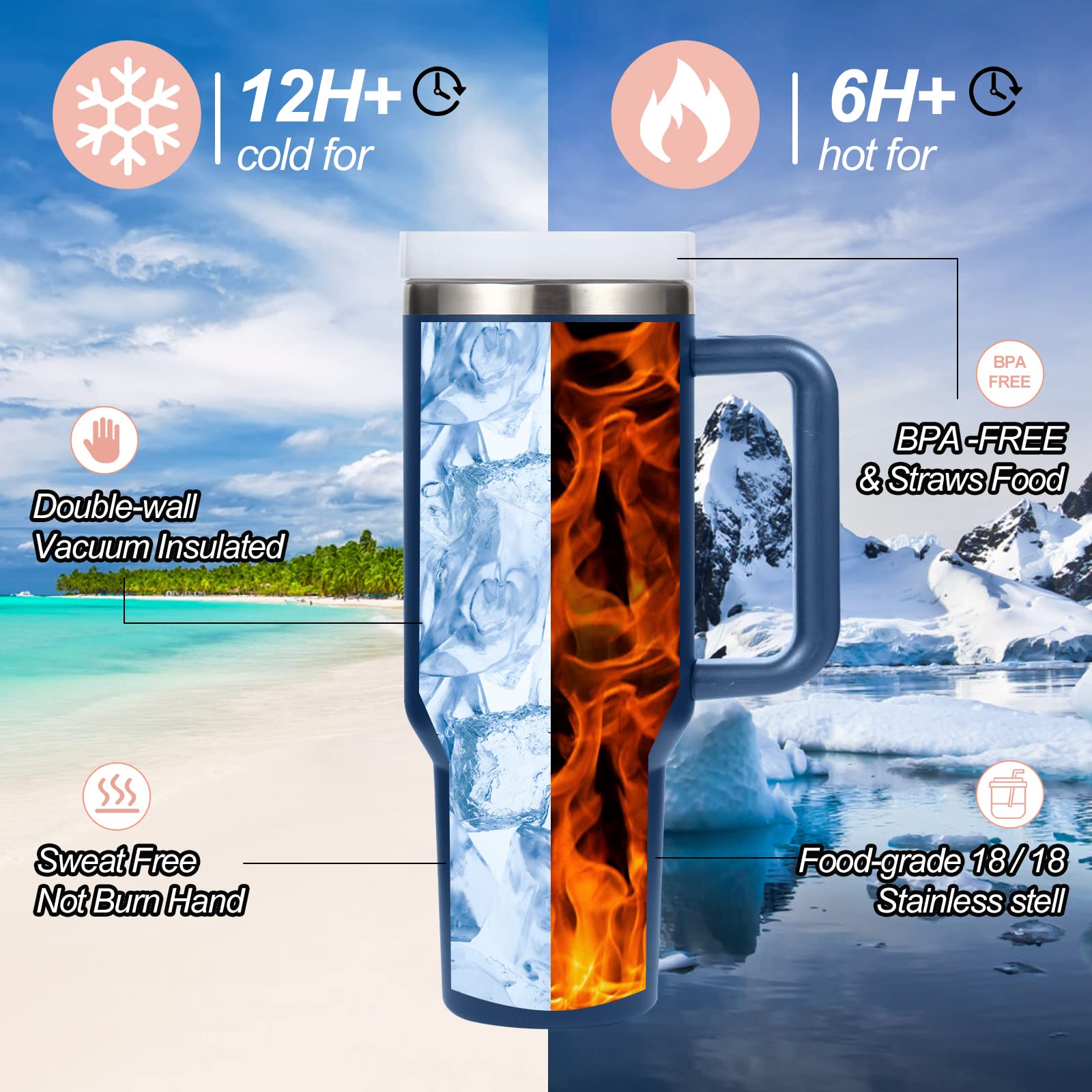 Vaso de acero inoxidable aislado con asa y tapa con pajita, taza de viaje reutilizable para bebidas frías, perfecta para café helado en casa o sobre la marcha
