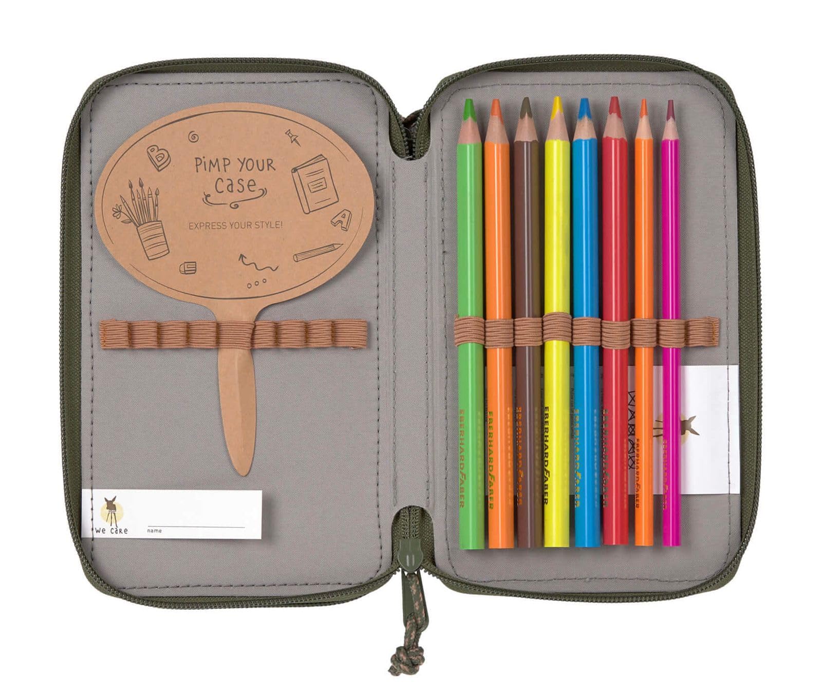 LÄSSIG Federmäppchen befüllt 20-teilig/School Triple Pencil Case Unique Olive