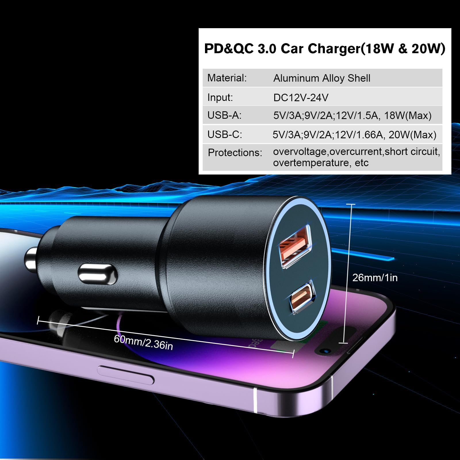 MAGJIEYX für Magsafe Autohalterung mit Ladefunktion, 15W Kabellose Schnellladen mit 38W QC 3.0 Ladegerät Starker Magnet 360° Drehung für iPhone 16 15 14 13 12 Serie Alle Smartphones Auto Zubehör