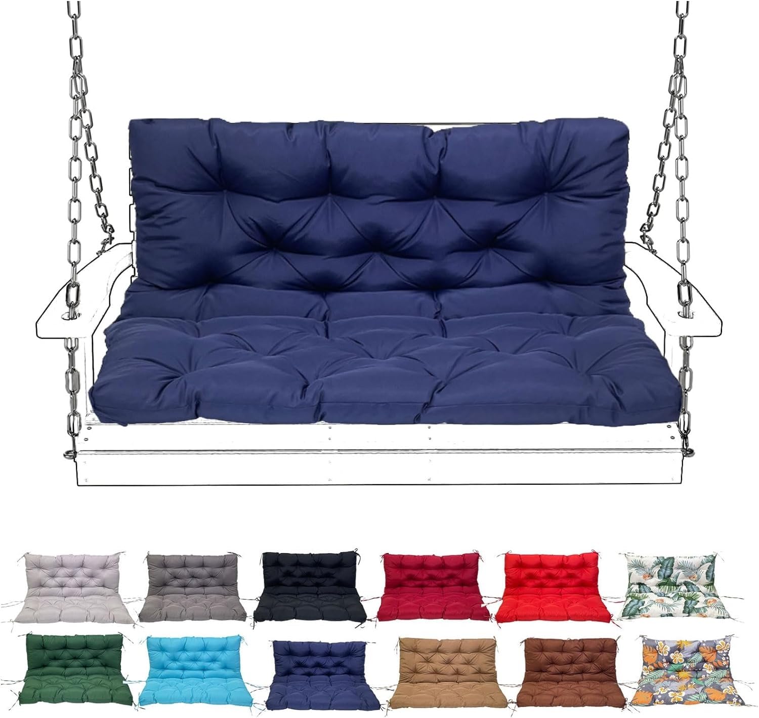 Porch Swing Cushion with Backrest, Waterproof Bench Cushion for Outdoor Furniture, 2-3 Seater Replacement Thickened Swing Cushion with Ties,Patio,Outdoor,Backyard and Garden(#10,100X100CM/39X39IN)