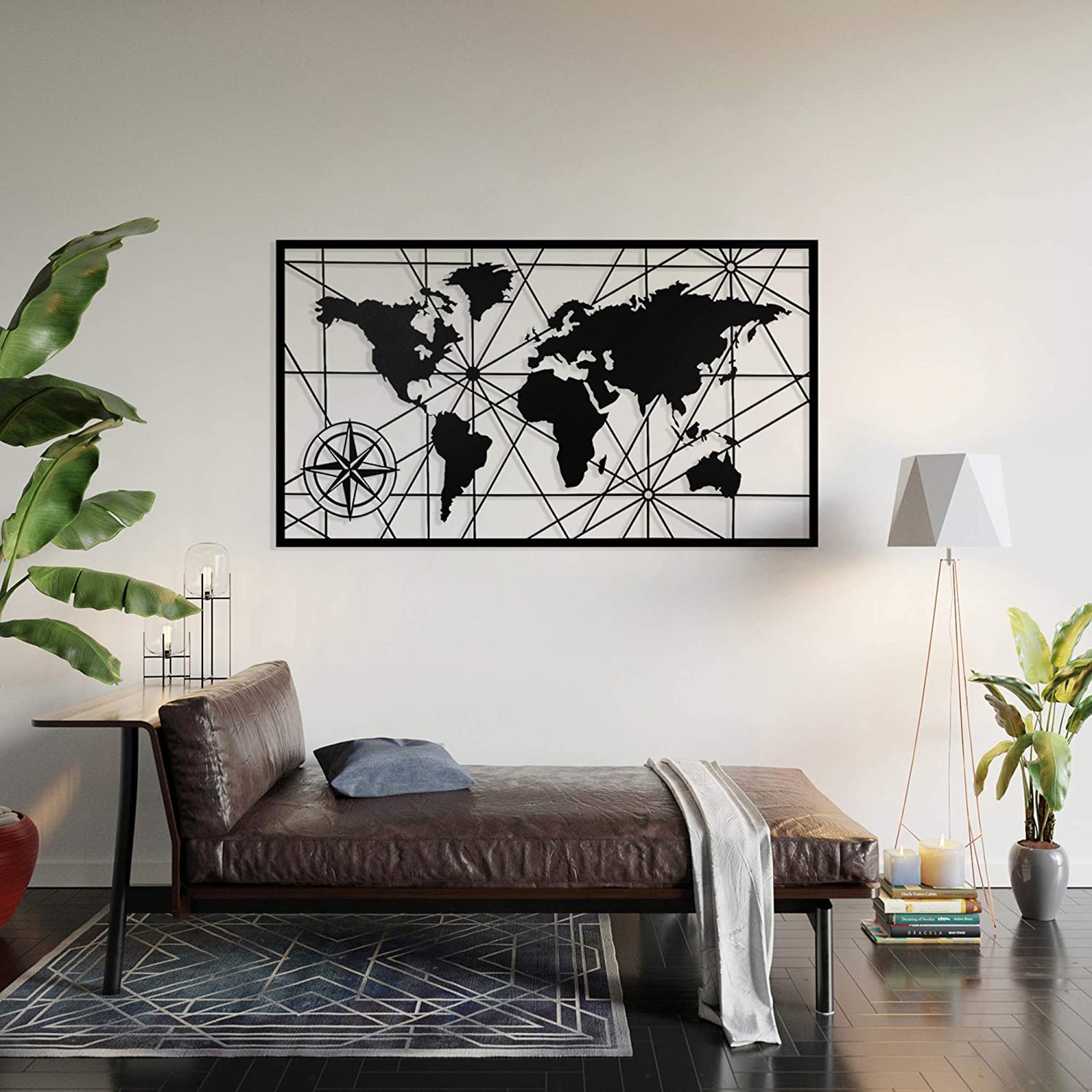 BAUPOR Einzigartiges Design, Weltkarte, Metall-Wanddekoration, 3D-Metallskulptur, Wanddekoration für Zuhause, Büro, Schlafzimmer, Wohnzimmer, Außendekoration (73 x 41 cm)