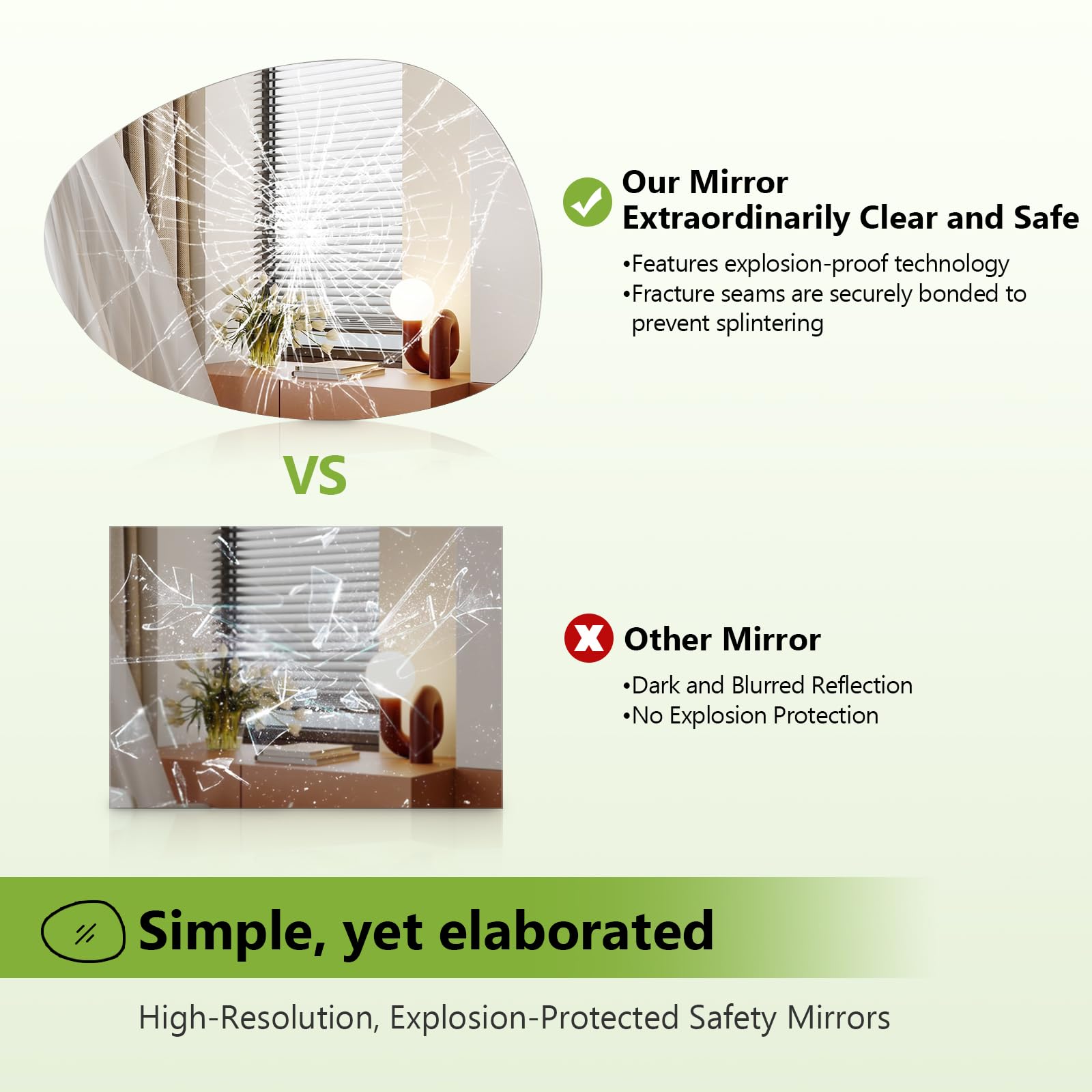S'AFIELINA Specchio da bagno asimmetrico 45 × 60 × 1,0 cm, specchio decorativo irregolare rotondo da parete per decorazione domestica, ingresso, bagno, camera da letto, soggiorno